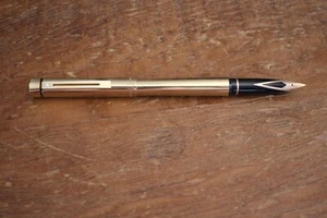 Vintage Sheaffer White Dot Targa Imperial Brass Fountain Pen 585 14K Nib Logo - Imagen 1 de 10