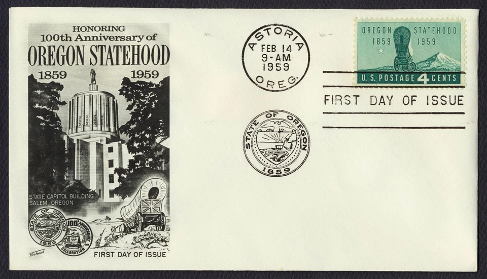 #1124 4c Oregon Statehood, Fleetwood FDC **ANY 5=FREE SHIPPING** - Image 1 of 1