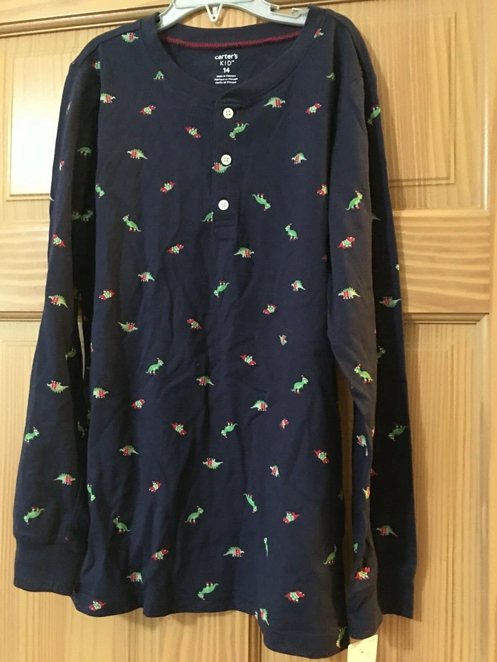 New Carter's Dinosaur Boys Long Sleeve Shirt Top Navy  14 - Image 1 of 1
