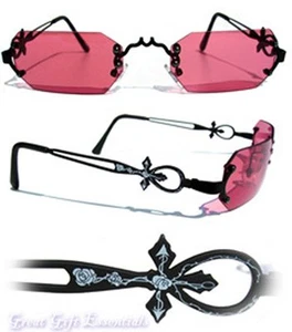 Gothic Vampire Glasses Black Red Rose Costume Sunglasses Dracula Goth Steampunk - Picture 1 of 3