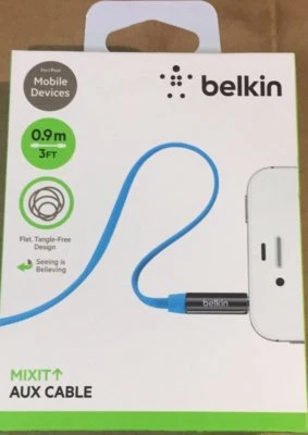 Cable auxiliar Belkin MIXIT ‐ Cable de audio ‐ plano ‐ Azul ‐ 3 pies ‐ Mini... Foto 1 de 2