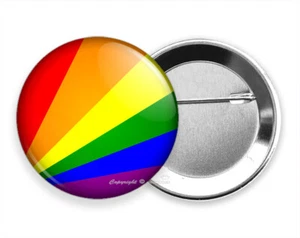 GAY AND LESBIAN PRIDE FLAG RAINBOW COLORS HAPPY FUN PINBACK PIN BUTTON GIFT IDEA - Picture 1 of 1
