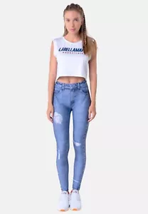 Labellamafia weiße Wash Jeans Look A Like Leggings Größe M Neu - Bild 1 von 3