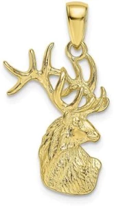 10k Yellow Gold Polished Deer Head Pendant - Picture 1 of 4