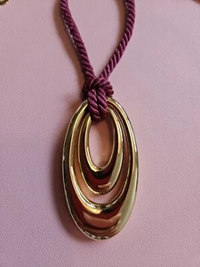 Joan Rivers gold tone double oval rings 3" pendant on cord necklace 32" - Picture 1 of 5