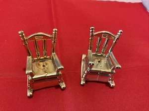 Vtg Gold Plated Cast Iron Rocking Chair Salt And Pepper Shaker Set - Picture 1 of 4