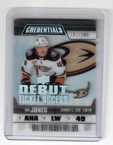 2019-20 UD Credentials Debut Ticket Access Acetate RTA-7 Max Jones Anaheim Ducks - Image 1 of 2