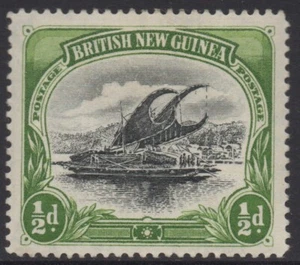 PAPUA (BNG) 1901-05 1/2d BLACK -YELLOW -GREEN LAKATOI STAMP MH SG.9 WMK VERTICAL - Picture 1 of 2