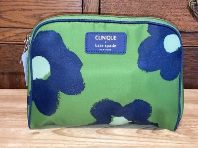 NUEVO KATE SPADE Clinique Etiqueta Bolsa de Maquillaje Bolsa con Cremallera Verde Azul LIMPIO Nuevo 8.5"x 6" Foto 1 de 4