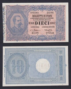 Billete - Italia 10 Livre Vittorio Emanuele III ° 1923 P 20h Fds / UNC ( - Imagen 1 de 2