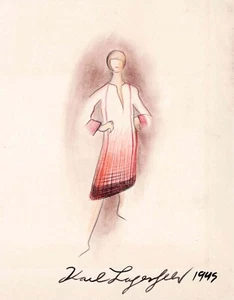 Karl Lagerfeld disegno a matita originale a colori 1995 - Foto 1 di 1