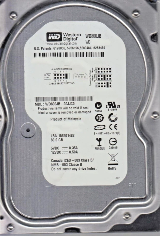 80 GB Ide Western Digital WD800JB-00JJC0 P-Ata 7200rpm 8MB 3,5 " Internal HDD - Image 1 of 1