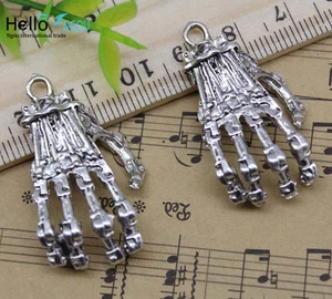 Wholesale retro Jewelry Making skeleton hand bone alloy charms pendant 37x21mm - Picture 1 of 4