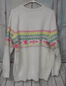 Torrid sz 1 White Fluffy Pink Skull Sweater - Picture 1 of 5