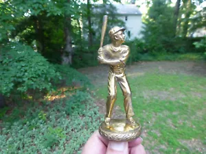 Antique Baseball Player Batter Hood Ornament 4 3/4" Gold toned Vintage Mascot - Picture 1 of 8