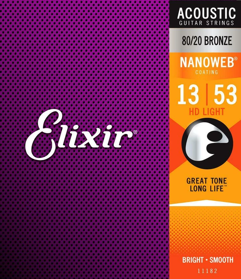 12 Sets Elixir HD Light Nanoweb Coated Acoustic Guitar Strings Bronze 11182