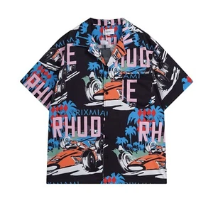 NUEVO Hombres Mujeres RHUDE Alta Calidad Ocio Algodón Manga Corta Solapa Camisa Talla:S/XL - Imagen 1 de 25