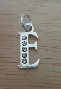 Dije E inicial de plata esterlina 16x8 mm 4 cristales transparentes letra alfabeto - Imagen 1 de 4