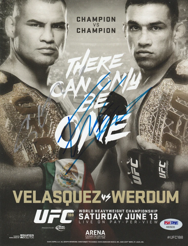 FABRICIO WERDUM CAIN VELASQUEZ SIGNED AUTO'D MINI POSTER PSA/DNA UFC 188 CHAMPS - Image 1 of 1