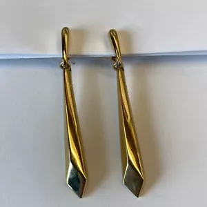 VTG 1978 GIVENCHY Dangle Clip Earrings Polished Gold Tone Modernist 2.5" Long - Picture 1 of 9