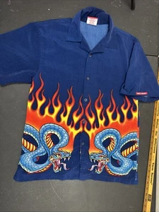 Y2K Jnco Jeans Blue Dragon Flames KIDS Button Shirt Gr. L 18/20 - Bild 1 von 7