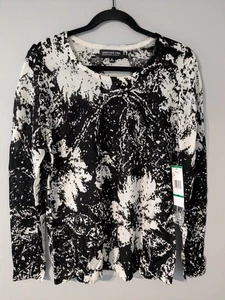 Jones New York Collection 100% Rayon Black/White Floral Print Pullover 0X - Picture 1 of 8