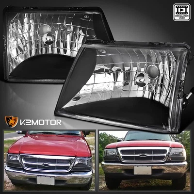Fits 1998-2000 Ford Ranger Black Headlights Lamps Replacement Left+Right 99-00 - Изображение 1 из 4