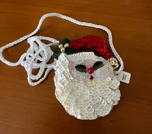 SANTA CLAUS SEQUIN BEADED COIN PURSE CHRISTMAS HOLIDAY MINI BAG CROSS BODY 40” - Picture 1 of 8