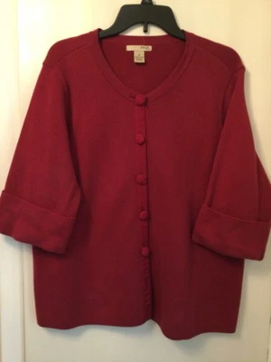 CHAQUETA MUJER PLUS EVIE CIRUELA PUNTO BLUSA TELA BOTÓN 3/4 PUÑOS MANGAS 1X Foto 1 de 4