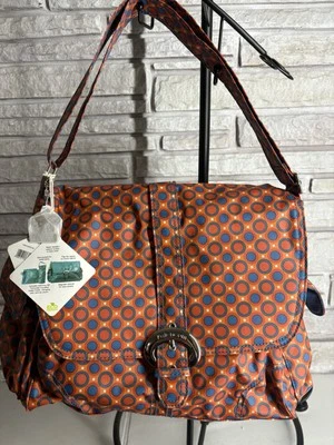 Kalencom Messenger Buckle Diaper Bag Orange Dots W/Mini Bag Bottle Tote Pad - Image 1 of 4