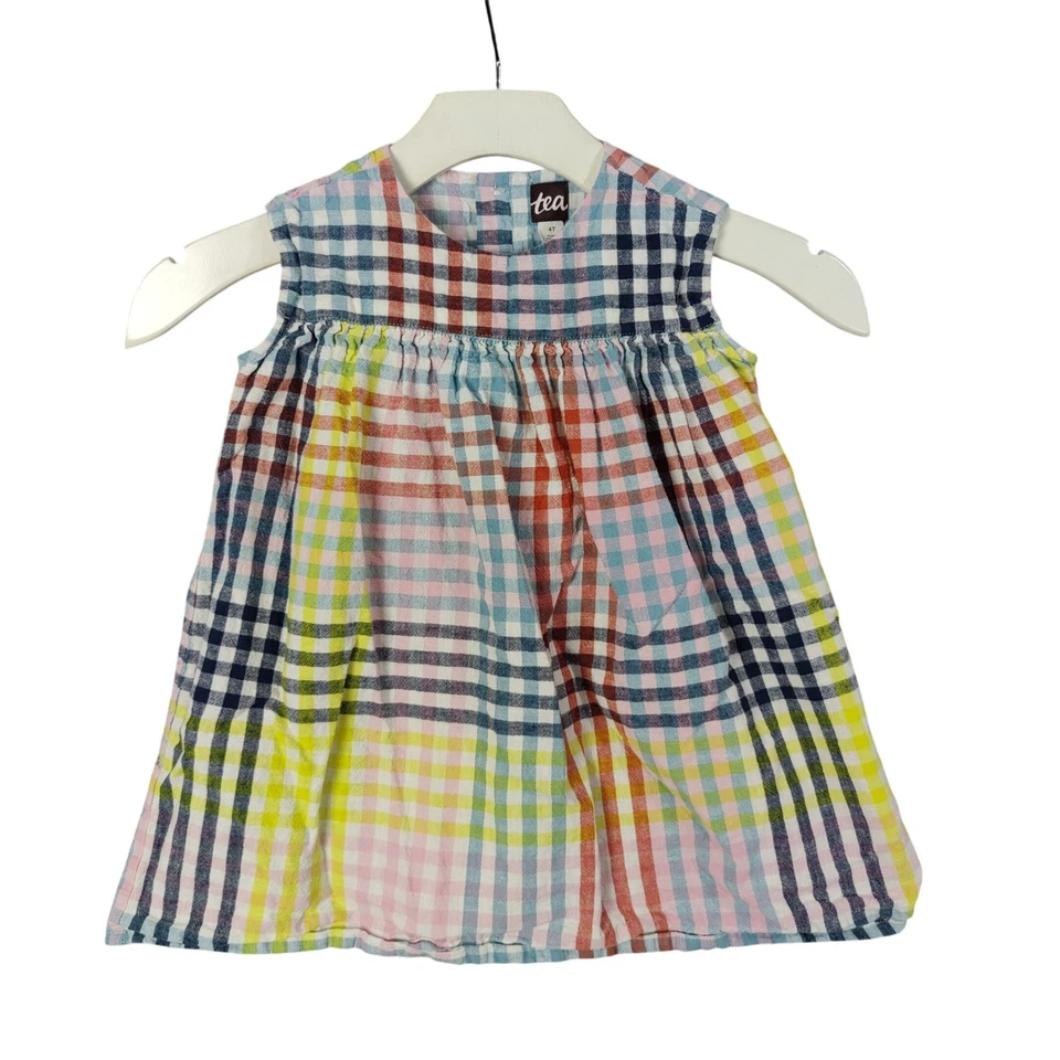 Чай коллекции девочек 4T платье цветной клетку льняной смеси без рукавов опрятный - Изображение 1 из 4