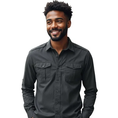 Bruno button shirt Men size S /long sleeve+ roll tabs/ dual pockets/dark gray - Image 1 of 4