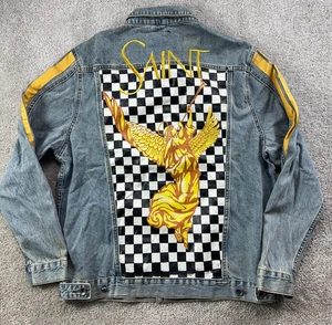 Hudson Denim Jacket Men's 3X Racing Checks Saint Hip Hop Jean Jacket - Picture 1 of 10