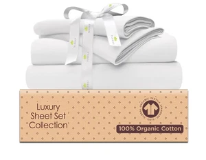 Sábanas de algodón orgánico Twin XL - Ultra blancas - Certificado GOTS - Lujo duradero... - Imagen 1 de 9