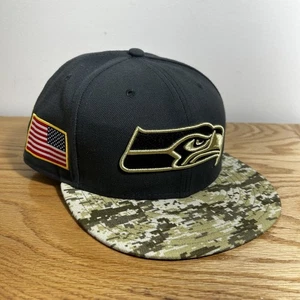 SEATTLE SEAHAWKS New Era 59Fifty Baseball Hat Cap 7 1/2 Camouflage American Flag - Picture 1 of 14