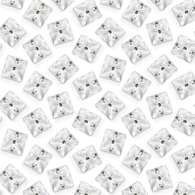Sew On Rhinestones White Square Flatback Glass Crystal Rhinestones with 2 Hol... - Image 1 of 4