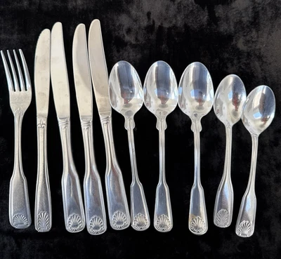 Shell Pattern Flatwear Lot of 10 Mixed Stainless Cutlery Various Makers - Image 1 of 4