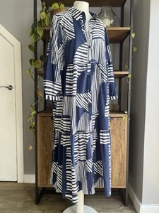 Zara Midi Dress XXL 16 18 Navy & Ivory Striped Cotton Karen Style Tiered Unworn - Picture 1 of 10