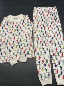 Hanna Andersson Organic Pajama Set Christmas Lights Holiday Long 130cm US 8 READ - Picture 1 of 10