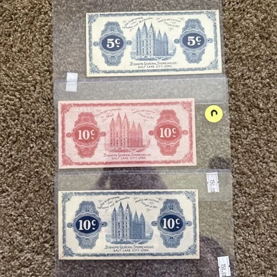 3x MINT 1898 Salt Lake City Utah BISHOP'S GENERAL STOREHOUSE 2x 10c 1x 5c Script - Image 1 of 4