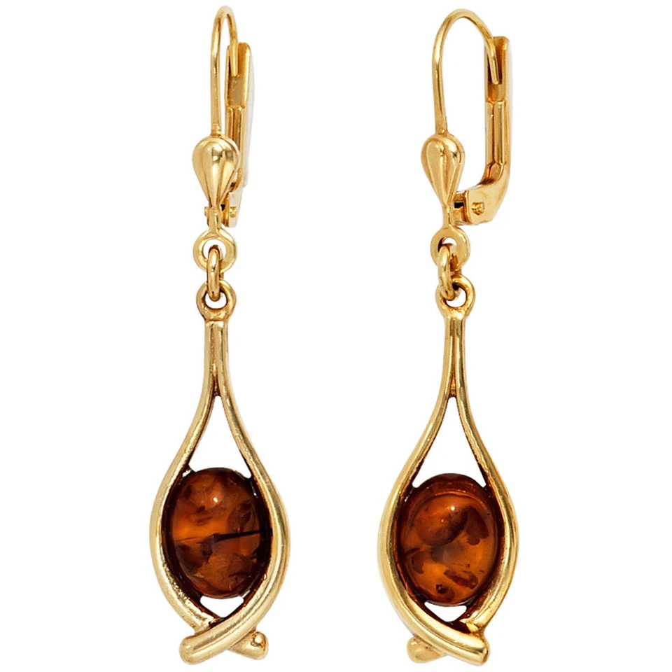 Boutons 375 Gold 9kt Gelbgold 2 Bernsteine Ohrringe Ohrhänger
