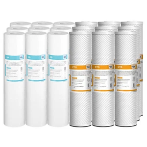 20x4.5" 5 Micron Whole House Big Blue Sediment CTO Carbon Block Water Filter Set - Picture 1 of 22