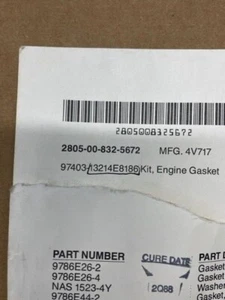 1A08 - 2A018 Military Standard Engine Gasket Kit. P/N: 13214E8186 - Picture 1 of 3
