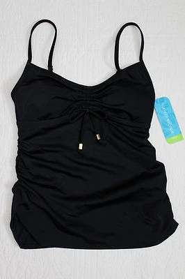 NEW WOMENS TROPICAL ESCAPE BLACK TIE FRONT TANKINI SWIMSUIT TOP SZ 6, 8, 10, 14 - Image 1 of 3