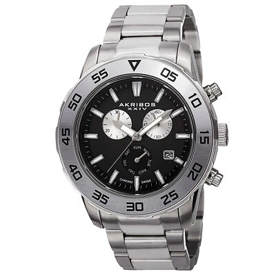 New Men's Akribos XXIV AK669SSB Chronograph Black Dial Stainless Steel Watch - image 1 of 4