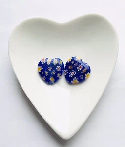Stunning Cobalt Heart Millefiori Handmade Bead 20mm 2 Pcs Version 6 - Picture 1 of 1