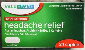 ValuHealth-Extra Strenght Headache Relief-Acetaminophen/Aspirin/Caffeine:24Cap. - Picture 1 of 6