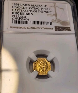 1898 Alaska Gold, 1P One Pinch, Indian Head Left, Octagonal, NGC UNC Details - Picture 1 of 9