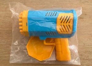 Pistola de burbujas de cohete bandeja de mano de juguete de 40 agujeros azul amarillo plástico niños bebé nueva en paquete - Imagen 1 de 3