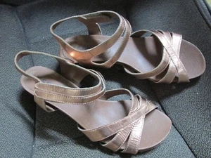 ""SHINY COPPER, STRAP SANDLES, STACKED HEEL"" - SIZE 9 - ESSKA - leather? - Picture 1 of 3